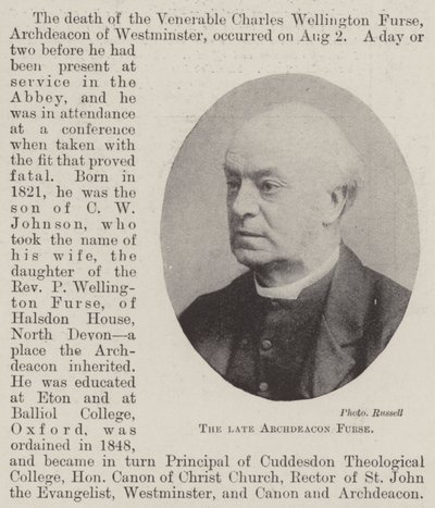 已故的Archdeacon Furse 作者 英国摄影师