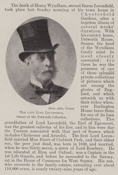 已故的Lord Leconfield，Petworth Collection的所有者 作者 英国摄影师