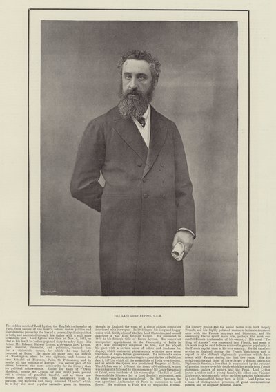 已故的Lord Lytton，GCB 作者 英国摄影师