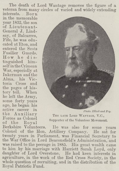 已故的Lord Wantage，VC，志愿者运动的支持者 作者 英国摄影师
