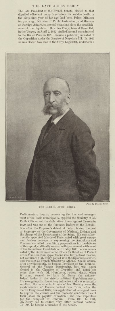 已故的M Jules Ferry 作者 英国摄影师