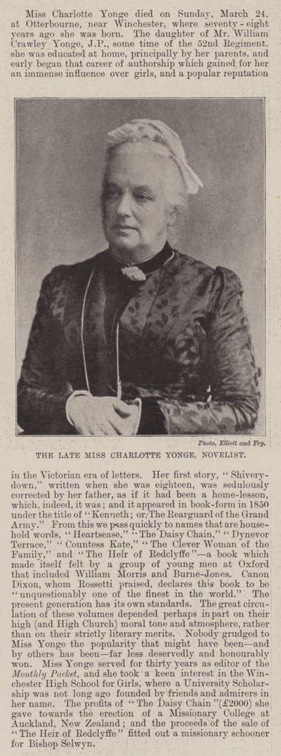 已故的Missist Charlotte Yonge，小说家 作者 英国摄影师