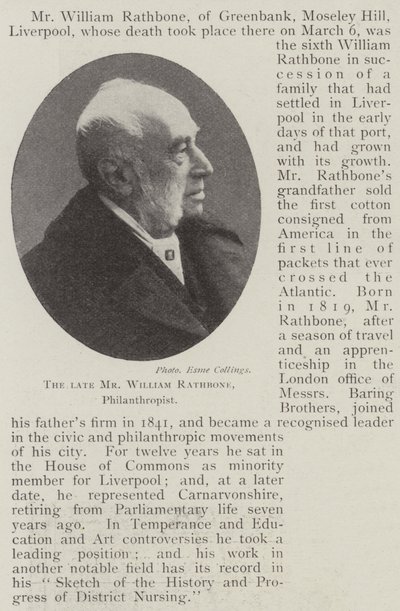 已故的先生William Rathbone先生，慈善家 作者 英国摄影师