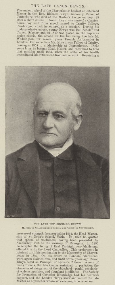 已故的牧师Richard Elwyn，Charterhouse学院的硕士和坎特伯雷的佳能 作者 英国摄影师