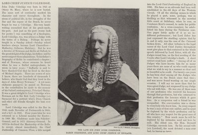 已故的John Duke Coleridge爵士，Baron Coleridge和英国首席大法官 作者 英国摄影师