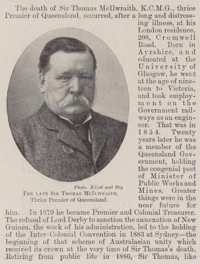 已故的Sir Thomas McIlwraith爵士，昆士兰州三次总理 作者 英国摄影师