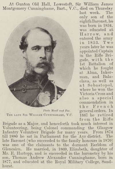 已故的Sir William Cunninghame，VC 作者 英国摄影师