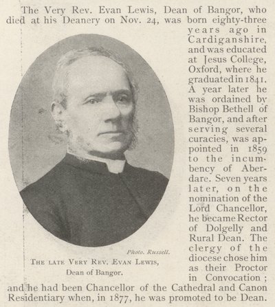 已故的非常牧师Evan Lewis，班戈院长 作者 英国摄影师