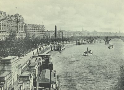 滑铁卢桥，维多利亚堤防，威斯敏斯特LB：从亨格福德桥向北看，1895年 作者 英国摄影师