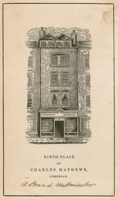18 Strand，威斯敏斯特，伦敦，Charles Matthews的出生地，喜剧演员 作者 英语学校