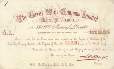 由Great Ship Company Limited发行的1英镑股票 作者 英语学校