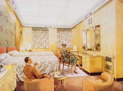RMS Caronia的卧室，c.1950 作者 英语学校