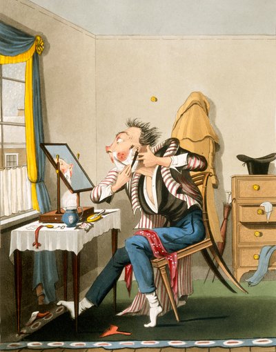 一个钝的剃刀，酒吧。亨特，1827年（彩色蚀刻） 作者 英语学校