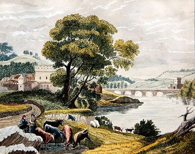 克劳德风景，约1825年（纸上水彩）。 作者 英语学校