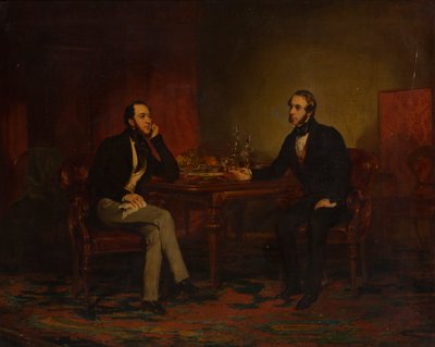 一件对话的作品，约1840年（布面油画） 作者 英语学校