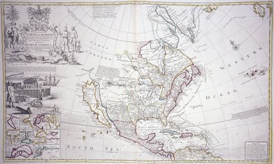 北美双页地图，约1708-20年 作者 英语学校