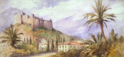 阿特拉斯山脉的山地堡垒，约1860-70（纸上水彩画） 作者 英语学校