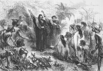 耶稣会传教士向印第安人部落讲道，詹姆斯·艾特肯·威利（James Aitken Wylie，1808-1890），酒吧的新教历史插图。 1878年 作者 英语学校