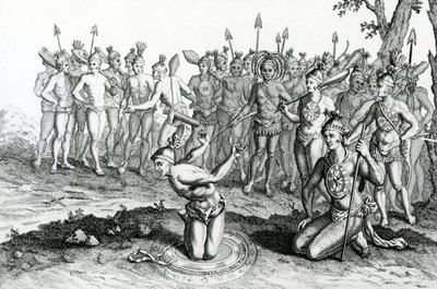 佛罗里达国王在前往战斗之前咨询他的魔术师，插图取自Moores Voyages and Travels，1778年 作者 英语学校