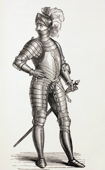 公元15世纪的完全护甲骑士，1880年 作者 英语学校