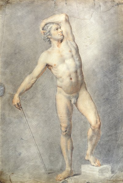 男性裸体，1770（彩色粉笔在纸上） 作者 English School