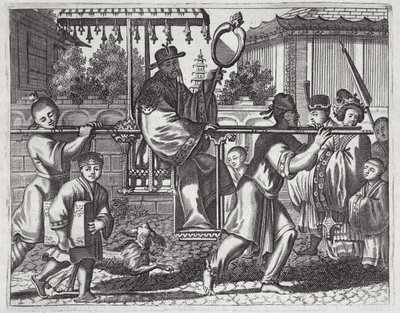 在轿车椅子上的普通话，从大使馆到中国的描述插图，1690年 作者 英语学校