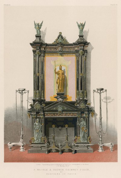 巴黎马尔尚制作的大理石和青铜烟囱装饰（chromolitho） 作者 英语学校
