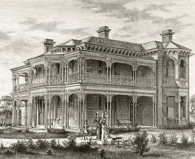 墨尔本郊区的房子，1880年，来自霍华德威洛比的“澳大利亚图片”，由伦敦宗教学会出版，1886年 作者 英语学校