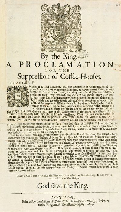 国王宣布禁止咖啡馆，1675年 作者 英语学校