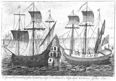 1731年，一名西班牙“瓜达科斯塔”号（海岸警卫队）登上詹金船长并切断他的耳朵 作者 English School