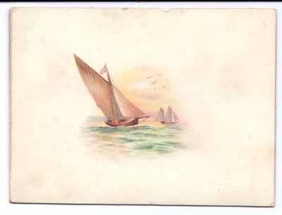 1895年，维多利亚时代的新年贺卡，游艇在月光下航行 作者 英语学校