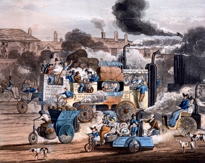 1830年白色教堂路上的景观，从蒸汽的进步 - 现代预言1828年的Aikens插图（手工彩色的aquatint） 作者 英语学校