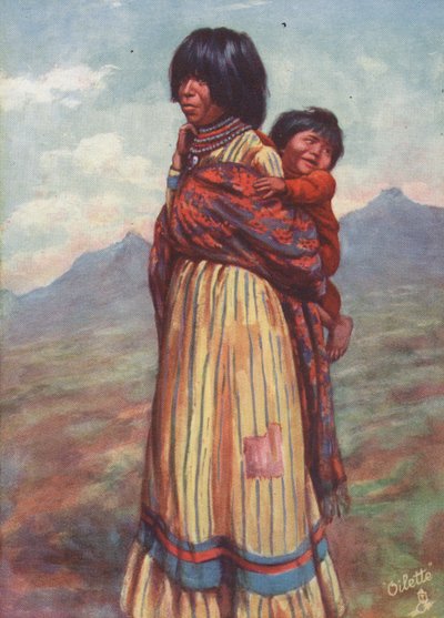 一名瓦拉派印第安女印第安人和一只木羚羊（彩色石版画） 作者 英语学校