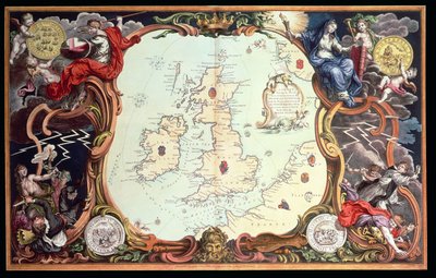 显示英国舰队和西班牙舰队之间多个交战地点的海图，以及多艘西班牙船只在返回西班牙时被摧毁的地点，1739 年出版，约翰-派恩绘制（手绘版画） 作者 英语学校