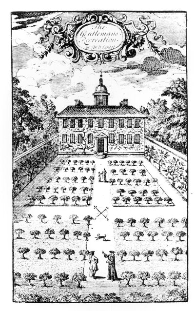 一个乡间别墅花园，来自约翰劳伦斯的The Gentlemens Recreation，于1716年出版 作者 英语学校