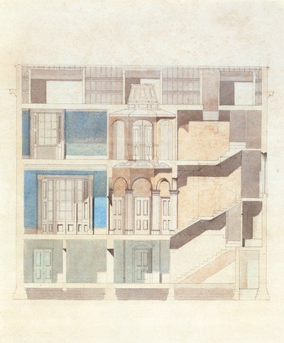 经典城镇住宅内部的横截面设计，c.1840（带钢笔和墨水的wc） 作者 英语学校