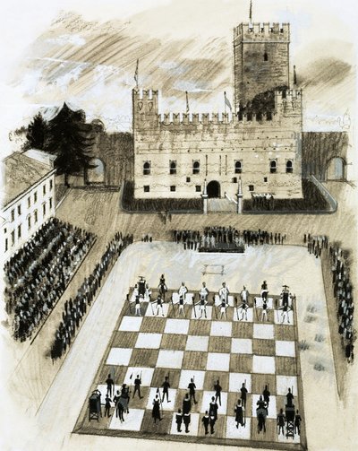 一场巨大的国际象棋比赛是Marcostica镇的一个节日的一部分 作者 英语学校