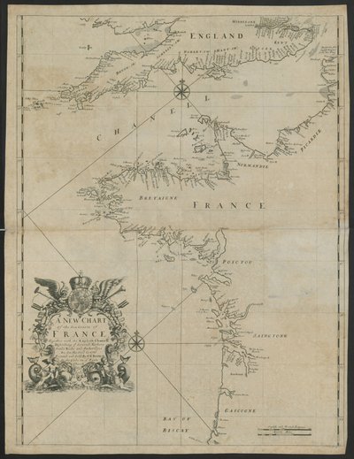 法国海岸新海图，附英国夏奈尔海图》，约 1730 年（平版） 作者 英语学校