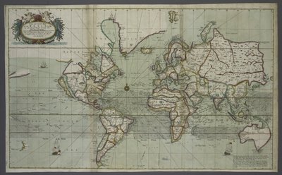 1707年（手工彩色印刷）海图集的世界新地图 作者 英语学校