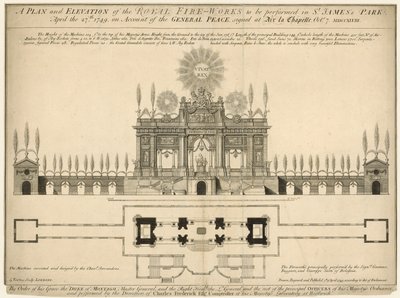 皇家烟花的计划和海拔将于1749年4月27日在圣詹姆斯公园进行 作者 英语学校