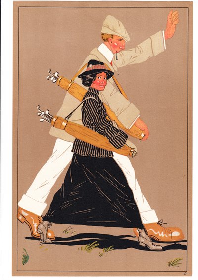 1920年左右，两个高尔夫球手以喜剧和幽默的姿势出现的照片 作者 英语学校