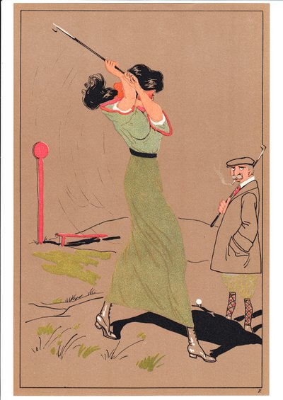 1920年左右，两个高尔夫球手以喜剧和幽默的姿势出现的照片 作者 英语学校