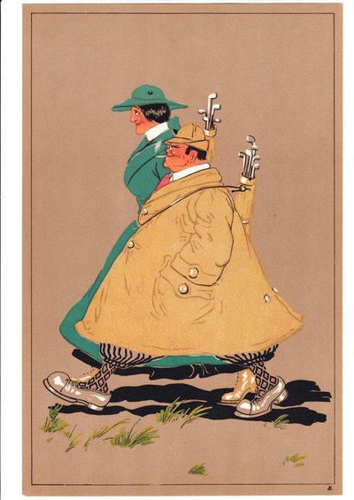1920年左右，两个高尔夫球手以喜剧和幽默的姿势出现的照片 作者 英语学校
