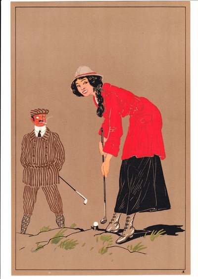 1920年左右，两个高尔夫球手以喜剧和幽默的姿势出现的照片 作者 英语学校