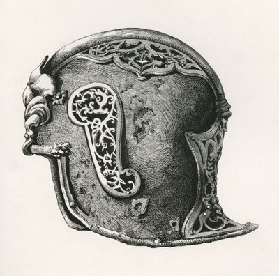 公元 1450 年的 Sallet（又名 Salade 或 schaller 战盔），摘自《英国军队》：其起源、发展和装备》，1868 年出版。 作者 英语学校