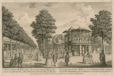 伦敦沃克斯豪尔花园（Vauxhall Gardens）的景色，在花园和管弦乐队的入口处随着音乐播放而大放异彩 作者 英语学校