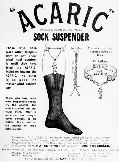 Acaric Sock Suspender广告，1898年 作者 英语学校