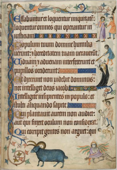添加。 42130，f.169，诗篇 93，谋杀场景，来自“Luttrell Psalter”，c.1325-35（牛皮纸） 作者 英语学校