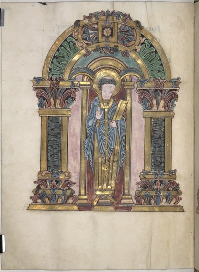 Add.49598, f.97v, St Swithun, Benedictional of St Aethelwold, 971-984 (牛皮纸) 作者 英语学校