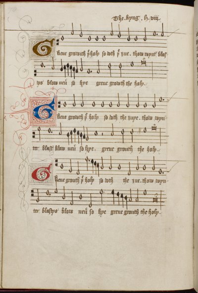 添加 MS 31922，f. 37v，亨利八世的 "Green Groweth the Holly"（牛皮纸） 作者 英语学校